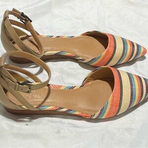 Crown Vintage Striped Multicolor Women's Flats with Ankle Strap, size